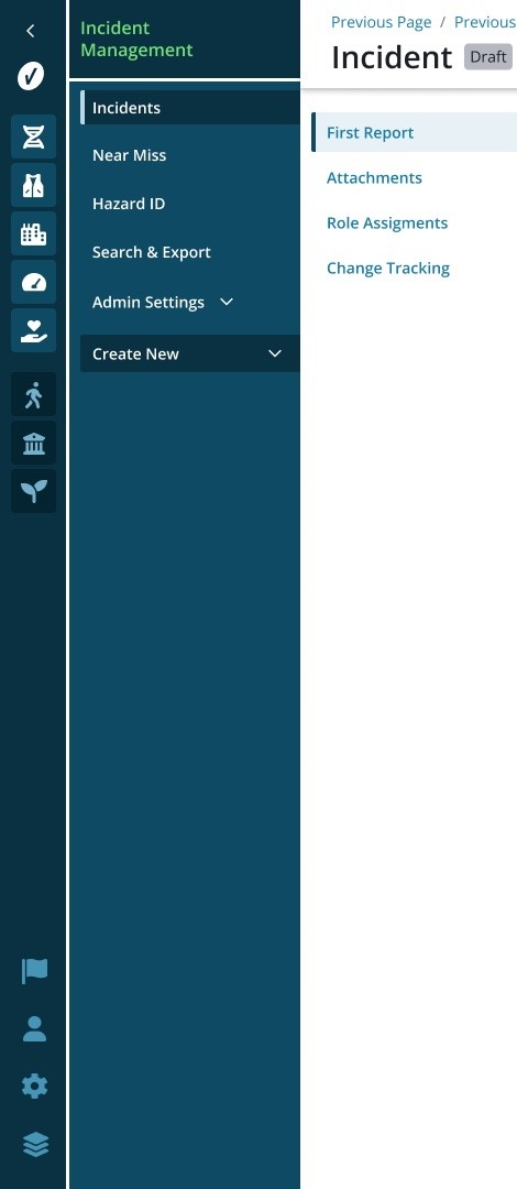 The three navigation layers inside Incident Management: global rail, capability nav, page nav