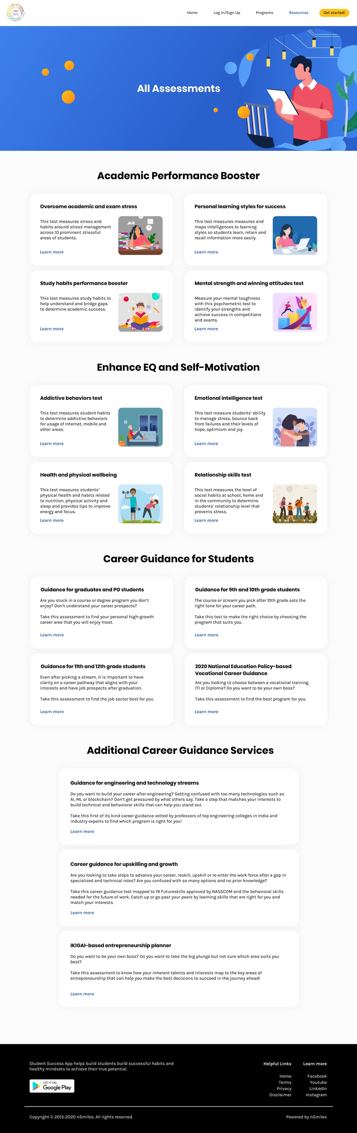 Shipped assessments page, full length