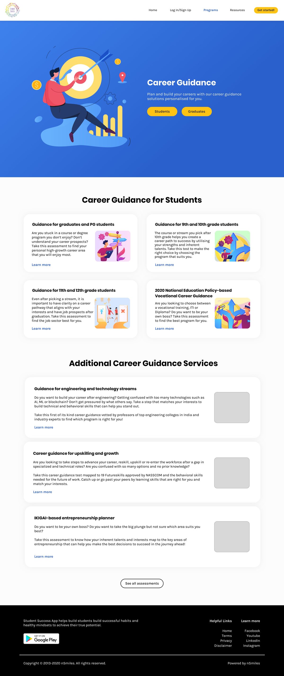 Shipped career guidance page, full length